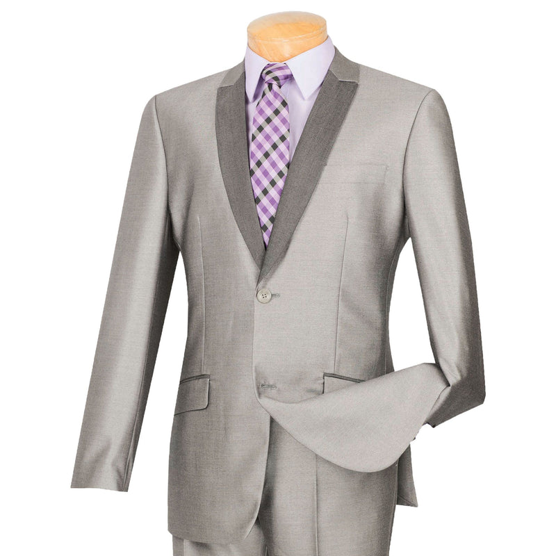 Sharkskin Shawl-Lapel Slim-Fit Tuxedo in Gray