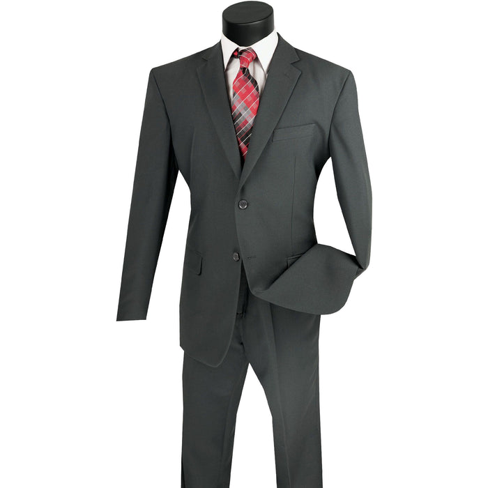 2-Button Classic-Fit Poplin Polyester Suit in Charcoal Gray
