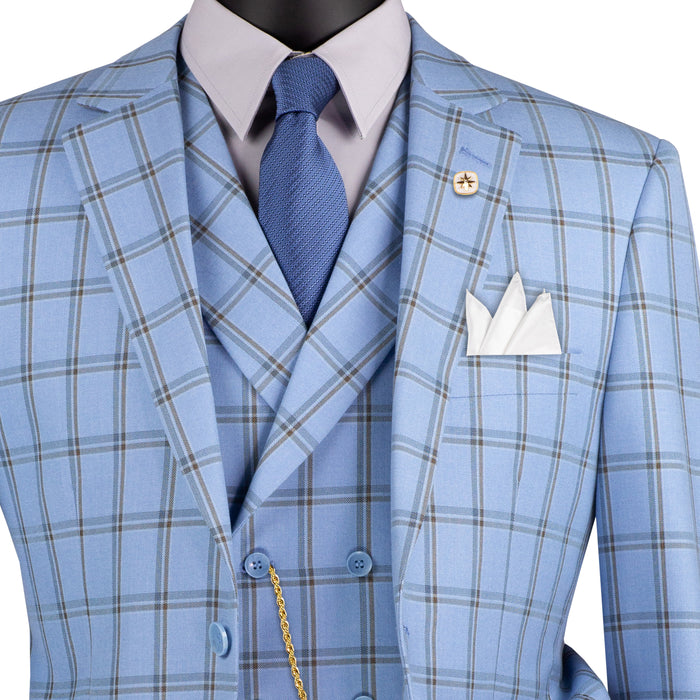 Windowpane 3-Piece Modern Fit Suit in Light Blue