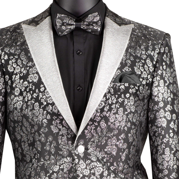 Jacquard Slim-Fit Tuxedo w/ Matching Bow-Tie in Black