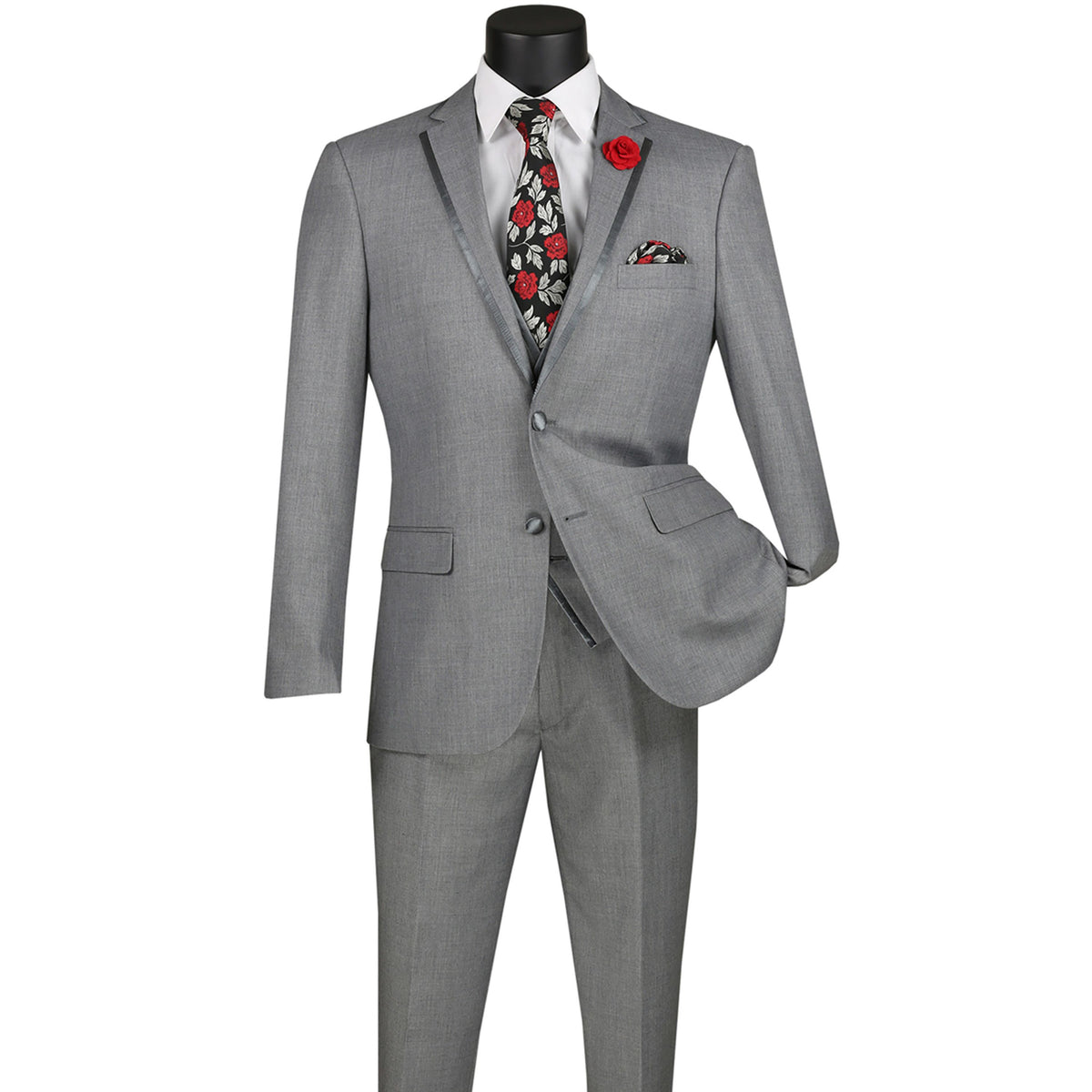 Trimmed 3-Piece Slim-Fit Tuxedo in Light Gray