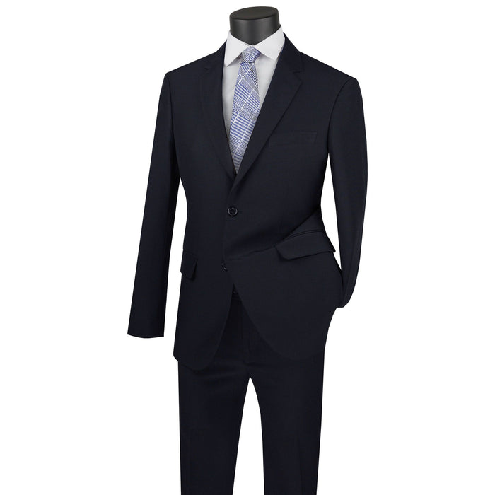 2-Button Skinny-Fit Poplin Polyester Suit in Navy Blue