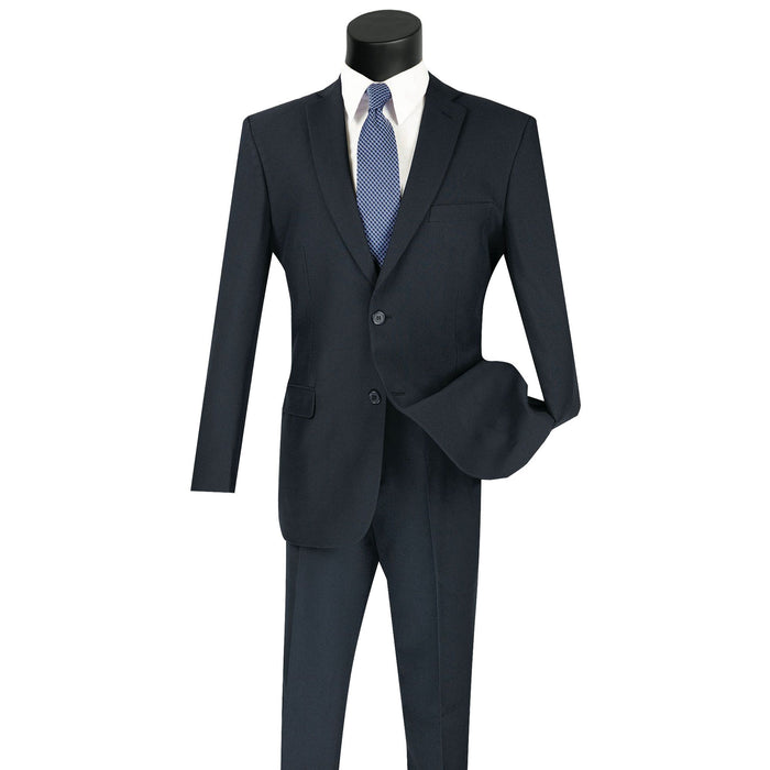 2-Button Slim-Fit Poplin Polyester Suit in Navy Blue