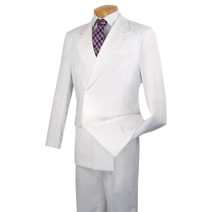 Double-Breasted Classic-Fit Poplin Polyester Suit in White