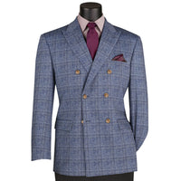 VINCI Men's Blue Glen Plaid Stretch Regular Fit Blazer – NEW. Features a classic silhouette with bold Glen Plaid pattern, peak lapel, and fully lined construction for refined comfort and style. A versatile sport coat for formal occasions or evenings out. Available at Fashion House Inc. (FH Menswear, Style #B-DW1)