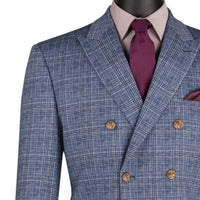 VINCI Men's Blue Glen Plaid Stretch Regular Fit Blazer – NEW. Features a classic silhouette with bold Glen Plaid pattern, peak lapel, and fully lined construction for refined comfort and style. A versatile sport coat for formal occasions or evenings out. Available at Fashion House Inc. (FH Menswear, Style #B-DW1)