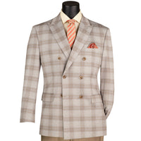 VINCI Men's Tan Glen Plaid Stretch Regular Fit Blazer – NEW. Features a classic silhouette with bold Glen Plaid pattern, peak lapel, and fully lined construction for refined comfort and style. A versatile sport coat for formal occasions or evenings out. Available at Fashion House Inc. (FH Menswear, Style #B-DW1)