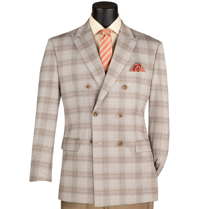 VINCI Men's Tan Glen Plaid Stretch Regular Fit Blazer – NEW. Features a classic silhouette with bold Glen Plaid pattern, peak lapel, and fully lined construction for refined comfort and style. A versatile sport coat for formal occasions or evenings out. Available at Fashion House Inc. (FH Menswear, Style #B-DW1)