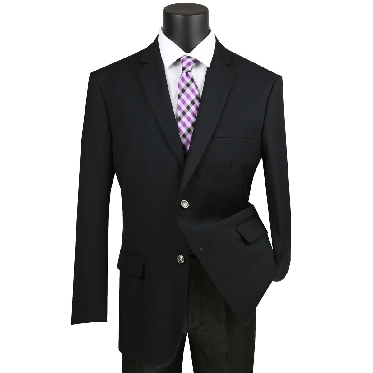 VINCI Men's Black Regular Fit Notch Lapel Sport Coat - NEW. Classic full-cut design with a fully lined interior and timeless notch lapel for a polished, versatile look. Ideal for business or evening wear. Available at Fashion House Inc. (FH Menswear)