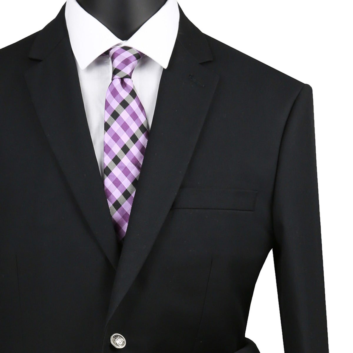 VINCI Men's Black Regular Fit Notch Lapel Sport Coat - NEW. Classic full-cut design with a fully lined interior and timeless notch lapel for a polished, versatile look. Ideal for business or evening wear. Available at Fashion House Inc. (FH Menswear)