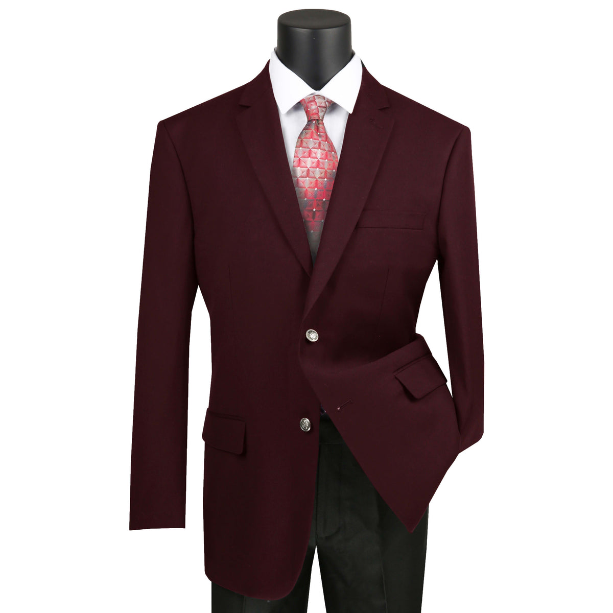 VINCI Men's Burgundy Regular Fit Notch Lapel Sport Coat - NEW. Classic full-cut design with a fully lined interior and timeless notch lapel for a polished, versatile look. Ideal for business or evening wear. Available at Fashion House Inc. (FH Menswear)