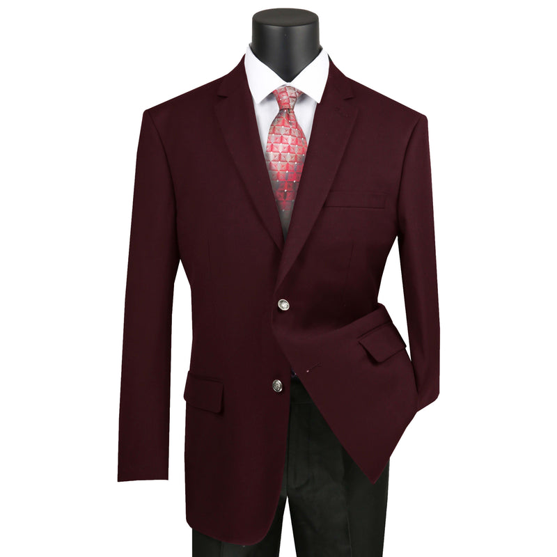 VINCI Men's Burgundy Regular Fit Notch Lapel Sport Coat - NEW. Classic full-cut design with a fully lined interior and timeless notch lapel for a polished, versatile look. Ideal for business or evening wear. Available at Fashion House Inc. (FH Menswear)