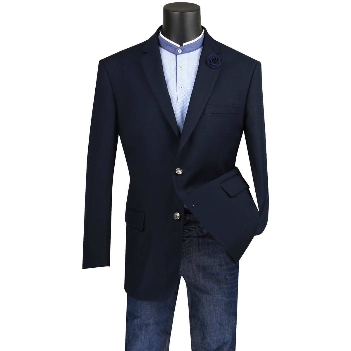 VINCI Men's Navy Blue Regular Fit Notch Lapel Sport Coat - NEW. Classic full-cut design with a fully lined interior and timeless notch lapel for a polished, versatile look. Ideal for business or evening wear. Available at Fashion House Inc. (FH Menswear)
