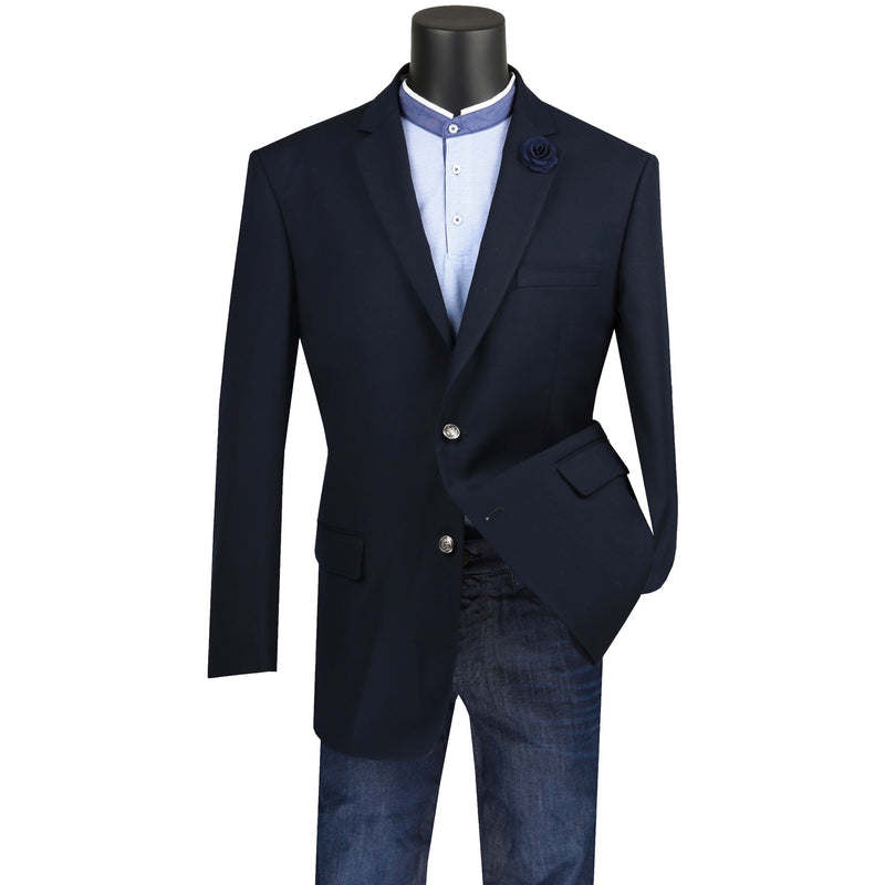 VINCI Men's Navy Blue Regular Fit Notch Lapel Sport Coat - NEW. Classic full-cut design with a fully lined interior and timeless notch lapel for a polished, versatile look. Ideal for business or evening wear. Available at Fashion House Inc. (FH Menswear)