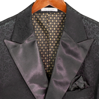 VINCI Men's Black Floral Jacquard 2 Button Regular Fit Tuxedo Jacket – NEW. Features an elegant floral jacquard pattern, wide peak lapel, fully lined construction, and classic silhouette for polished formal style. Ideal for weddings, proms, holiday parties, and black-tie events. Available at Fashion House Inc. (FH Menswear, Style #BF-9)