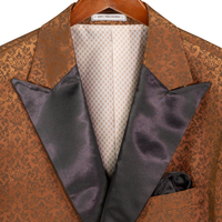 VINCI Men's Brown Floral Jacquard 2 Button Regular Fit Tuxedo Jacket – NEW. Features an elegant floral jacquard pattern, wide peak lapel, fully lined construction, and classic silhouette for polished formal style. Ideal for weddings, proms, holiday parties, and black-tie events. Available at Fashion House Inc. (FH Menswear, Style #BF-9)