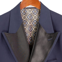 VINCI Men's Midnight Blue Double-Breasted Modern Fit Tuxedo Jacket – NEW. Features a tailored modern fit silhouette with sateen peak lapel, covered buttons, and fully lined construction for a polished black-tie look. Ideal for weddings, formal events, and elegant evenings. Available at Fashion House Inc. (FH Menswear, Style #BM-DB)