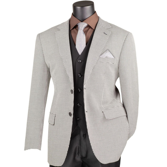 VINCI Men's Black 2 Button Houndstooth Modern Fit Blazer – NEW. Features a tailored modern fit silhouette with classic houndstooth pattern, notch lapel, and fully lined construction for refined everyday style. A versatile blazer for formal or casual occasions. Available at Fashion House Inc. (FH Menswear, Style #BM-HT)