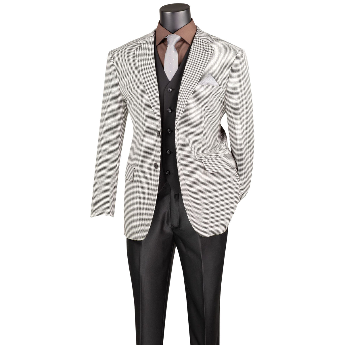 VINCI Men's Black 2 Button Houndstooth Modern Fit Blazer – NEW. Features a tailored modern fit silhouette with classic houndstooth pattern, notch lapel, and fully lined construction for refined everyday style. A versatile blazer for formal or casual occasions. Available at Fashion House Inc. (FH Menswear, Style #BM-HT)
