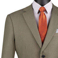 VINCI Men's Olive 2 Button Houndstooth Modern Fit Blazer – NEW. Features a tailored modern fit silhouette with classic houndstooth pattern, notch lapel, and fully lined construction for refined everyday style. A versatile blazer for formal or casual occasions. Available at Fashion House Inc. (FH Menswear, Style #BM-HT)