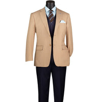 VINCI Men's Tan 2 Button Houndstooth Modern Fit Blazer – NEW. Features a tailored modern fit silhouette with classic houndstooth pattern, notch lapel, and fully lined construction for refined everyday style. A versatile blazer for formal or casual occasions. Available at Fashion House Inc. (FH Menswear, Style #BM-HT)