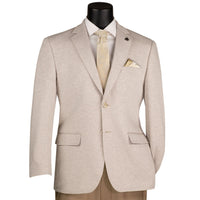 VINCI Men's Oatmeal 2 Button Textured Modern Fit Blazer – NEW. Features super stretch textured weave fabric, stitched lapel, center vent, built-in pocket square, and tailored modern fit for comfort and style. A versatile sport coat for business or casual wear. Available at Fashion House Inc. (FH Menswear, Style #BMK-2)