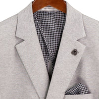 VINCI Men's Light Gray Textured Stretch 2 Button Regular Fit Blazer – NEW. Features super stretch textured weave fabric, center vent, built-in pocket square, and regular fit silhouette for all-day comfort and polished style. A versatile sport coat for business or casual wear. Available at Fashion House Inc. (FH Menswear, Style #BRK-4)