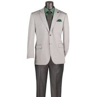 VINCI Men's Light Gray Textured Stretch 2 Button Regular Fit Blazer – NEW. Features super stretch textured weave fabric, center vent, built-in pocket square, and regular fit silhouette for all-day comfort and polished style. A versatile sport coat for business or casual wear. Available at Fashion House Inc. (FH Menswear, Style #BRK-4)