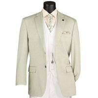 VINCI Men's Light Green Textured Stretch 2 Button Regular Fit Blazer – NEW. Features super stretch textured weave fabric, center vent, built-in pocket square, and regular fit silhouette for all-day comfort and polished style. A versatile sport coat for business or casual wear. Available at Fashion House Inc. (FH Menswear, Style #BRK-4)