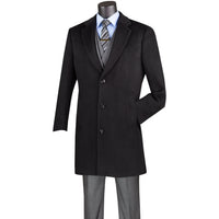 VINCI Men's Black 2-Button 38" Long Regular Fit Car Coat – NEW. Crafted from a luxurious wool/cashmere blend with a classic notch lapel and full lining for warmth and refined style. A sophisticated essential for cold-weather occasions. Available at Fashion House Inc. (FH Menswear, Style #CL38)