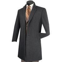 VINCI Men's Charcoal Gray 2-Button 38" Long Regular Fit Car Coat – NEW. Crafted from a luxurious wool/cashmere blend with a classic notch lapel and full lining for warmth and refined style. A sophisticated essential for cold-weather occasions. Available at Fashion House Inc. (FH Menswear, Style #CL38)