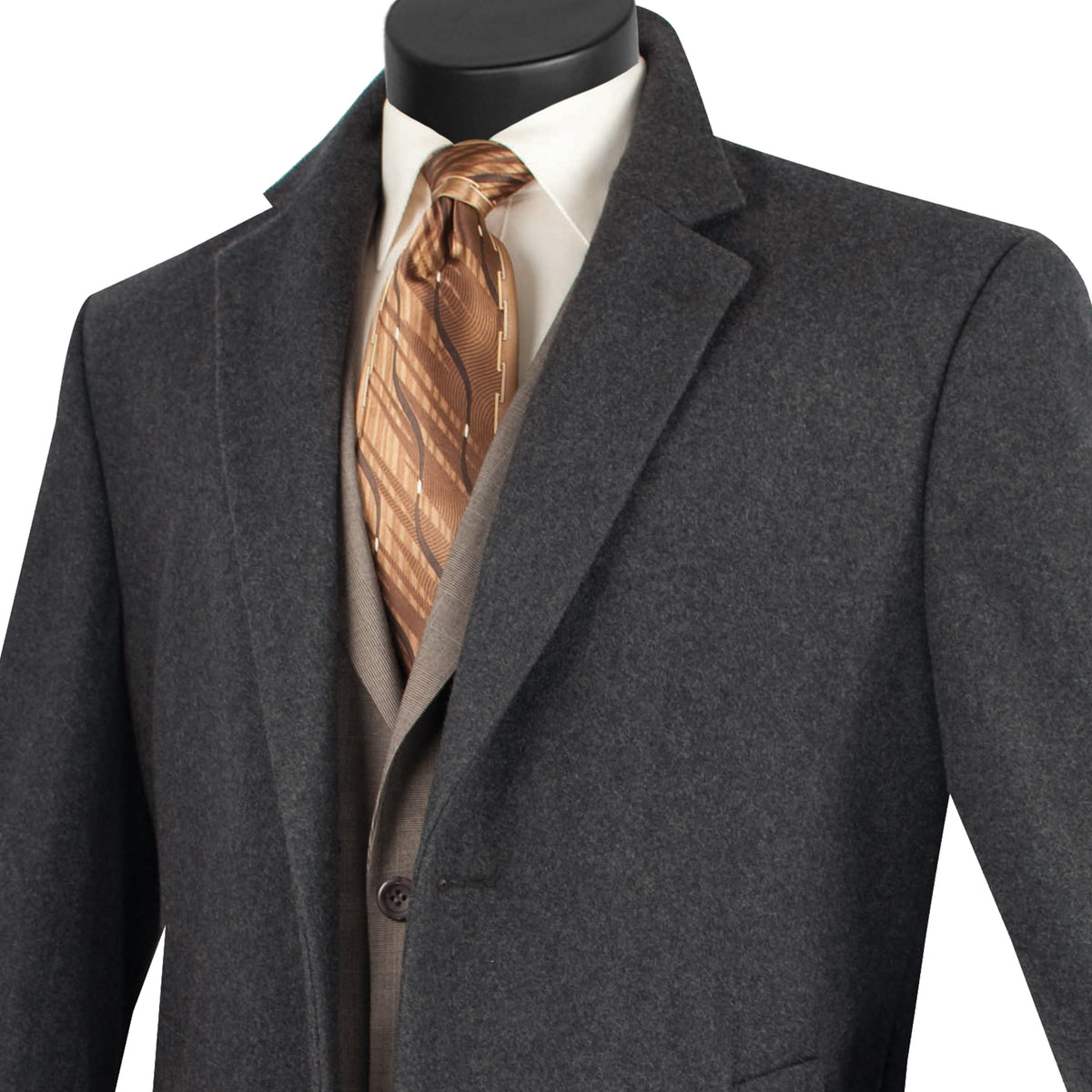 VINCI Men's Charcoal Gray 2-Button 38" Long Regular Fit Car Coat – NEW. Crafted from a luxurious wool/cashmere blend with a classic notch lapel and full lining for warmth and refined style. A sophisticated essential for cold-weather occasions. Available at Fashion House Inc. (FH Menswear, Style #CL38)