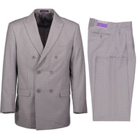 VINCI Men's Plaid Double-Breasted Classic Fit Suit with Pleated Pants – NEW. Features a sharp peak lapel jacket in a bold plaid pattern and pleated trousers with unfinished hems for custom tailoring. A timeless choice for business or formal occasions. Available at Fashion House Inc. (FH Menswear, Style #D2W-5)