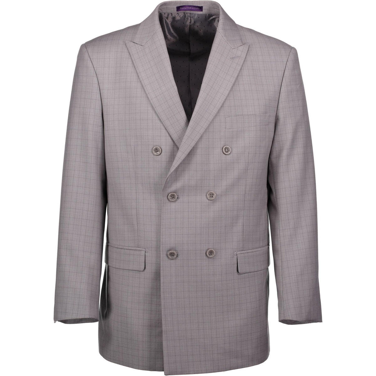 VINCI Men's Plaid Double-Breasted Classic Fit Suit with Pleated Pants – NEW. Features a sharp peak lapel jacket in a bold plaid pattern and pleated trousers with unfinished hems for custom tailoring. A timeless choice for business or formal occasions. Available at Fashion House Inc. (FH Menswear, Style #D2W-5)