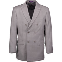 VINCI Men's Plaid Double-Breasted Classic Fit Suit with Pleated Pants – NEW. Features a sharp peak lapel jacket in a bold plaid pattern and pleated trousers with unfinished hems for custom tailoring. A timeless choice for business or formal occasions. Available at Fashion House Inc. (FH Menswear, Style #D2W-5)