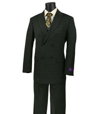 VINCI Men's Olive Green Plaid Double-Breasted Classic Fit Suit with Pleated Pants – NEW. Features a sharp peak lapel jacket with bold plaid pattern and pleated pants with unfinished hems for custom tailoring. A refined, timeless choice for business or formal occasions. Available at Fashion House Inc. (FH Menswear, Style #DRW-15)