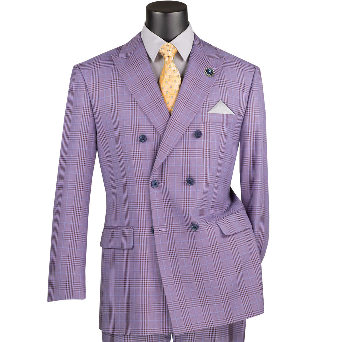 VINCI Men's Purple Glen Plaid Double-Breasted 6-Button Classic