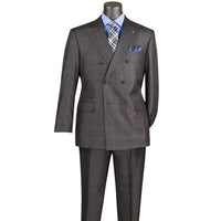 VINCI Men's Black Sharkskin Glen Plaid Double Breasted Regular Fit Suit NEW. Features a sharp peak lapel, fully lined double breasted jacket, refined sharkskin Glen Plaid pattern, and flat front pants with a flexible comfort waistband and unfinished hems for custom tailoring. A classic men's suit for business, office, weddings, formal events, and evening wear. Available at Fashion House Inc. (FH Menswear, Style #DRW-7)