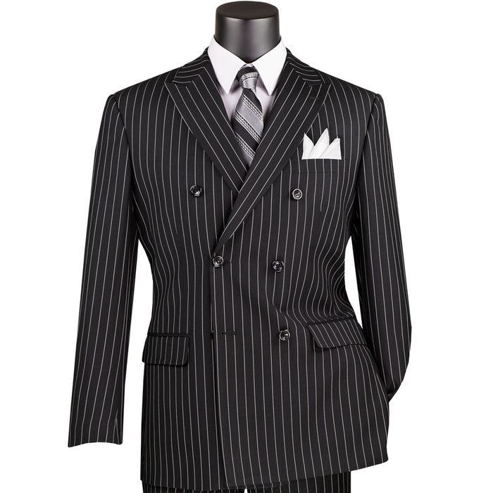 Gangster Pinstripe Double-Breasted Classic-Fit Suit in Black