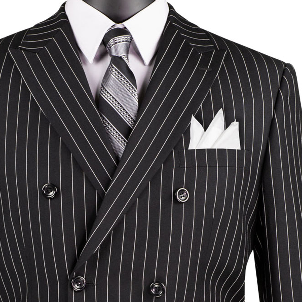 Gangster Pinstripe Double-Breasted Classic-Fit Suit in Black