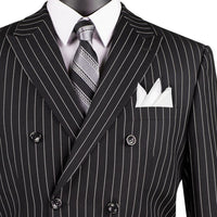 Gangster Pinstripe Double-Breasted Classic-Fit Suit in Black