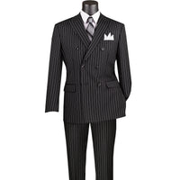 Gangster Pinstripe Double-Breasted Classic-Fit Suit in Black