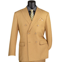 Gangster Pinstripe Double-Breasted Classic-Fit Suit in Camel Beige