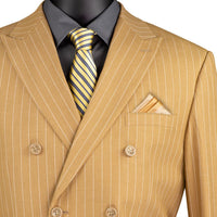 Gangster Pinstripe Double-Breasted Classic-Fit Suit in Camel Beige