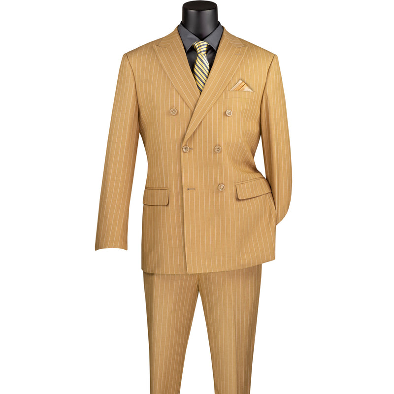 Gangster Pinstripe Double-Breasted Classic-Fit Suit in Camel Beige