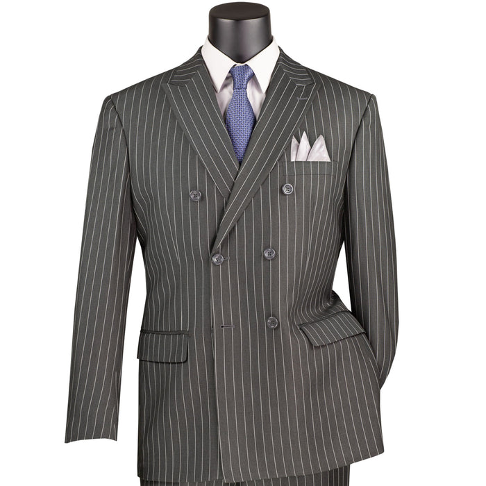 Gangster Pinstripe Double-Breasted Classic-Fit Suit in Charcoal Gray