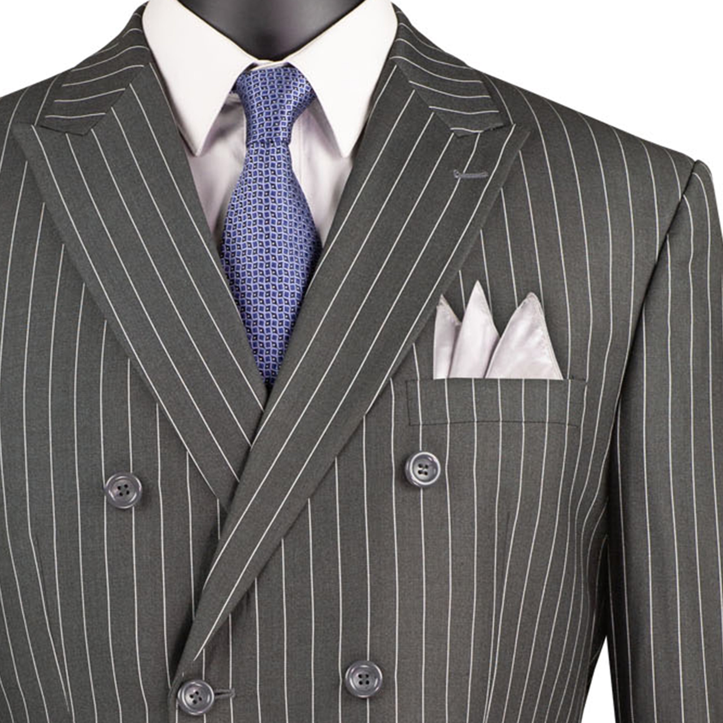 VINCI Men's Charcoal Pinstripe Double Breasted Classic Fit