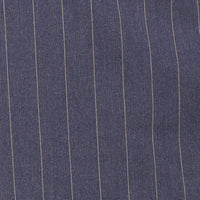 VINCI Men's Denim Blue Wide Stripe Double-Breasted 6 Button Regular Fit Suit – NEW. Features a bold wide pinstripe pattern, peak lapel jacket, ticket pocket, side vents, and flat-front pants with an adjustable waistband. A polished statement suit for business, formal, or evening wear. Available at Fashion House Inc. (FH Menswear, Style #DSS-5)