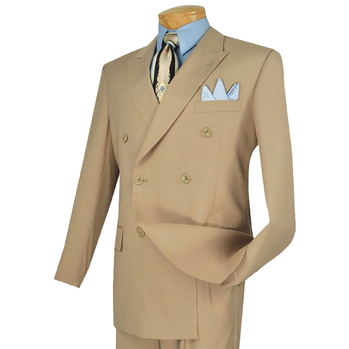 Double-Breasted Classic-Fit Suit w/ Adjustable Waistband in Light Beige
