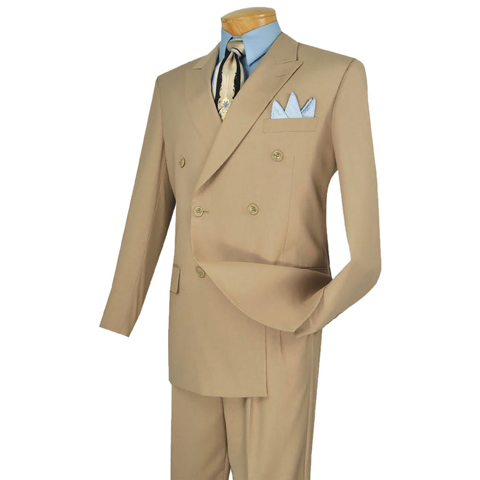 Double-Breasted Classic-Fit Suit w/ Adjustable Waistband in Light Beige